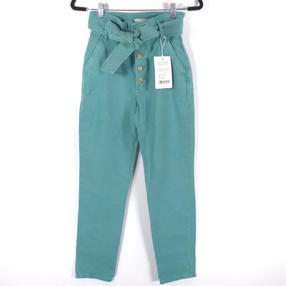 NWT SÉZANE LEANDRO MINT‎ Denim Trousers Button Fly Belted S212PAN004H Size 34